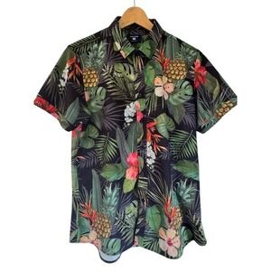 NWOT Island‎ Crew Mens Hawaiian Shirt Floral Pineapple 4 Way Stretch Size S